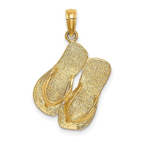 14k Yellow Gold 3D SANIBEL ISLAND w Large Flip-Flop Travel Necklace Pendant